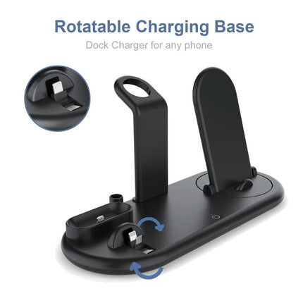 HQ-UD20 Wireless Charging Stand for Phone Apple Watch AirPods - black rotatable 3-in-1 wireless charging dock with phone, watch and AirPods charging