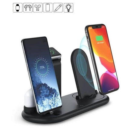 HQ-UD20 Wireless Charging Stand for Phone Apple Watch AirPods black 3-in-1 wireless charger with dual phone pads, watch and AirPods charging dock