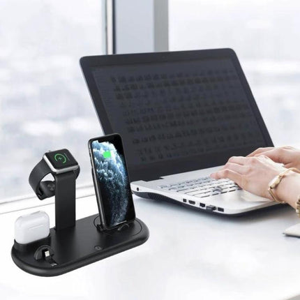 HQ-UD20 Wireless Charging Stand for Phone Apple Watch AirPods black ABS 3-in-1 charging dock with cable for iPhone Apple Watch AirPods