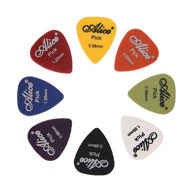 Essential Guitar Picks for Daily Music Practice at Home - assorted colorful Alice picks in various thicknesses for acoustic and electric guitar practice