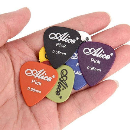 Essential Guitar Picks for Daily Music Practice at Home - colorful Alice picks in hand for acoustic and electric practice