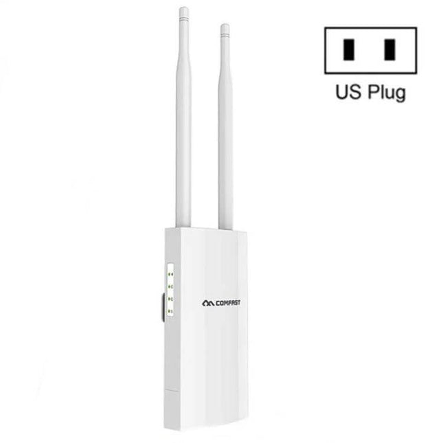 Comfast Outdoor Wireless Access Point for Coverage Expansion wall-mounted white outdoor WiFi extender with two antennas and PoE support