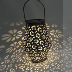 Solar-Powered Wrought Iron Garden Lantern with LED Pendant Light