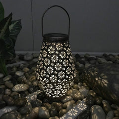 Solar-Powered Wrought Iron Garden Lantern with LED Pendant Light