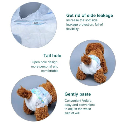 Pet Diapers for Daily Home Care of Dogs and Cats - soft disposable diaper with tail hole and Velcro for travel, senior pets, and house training