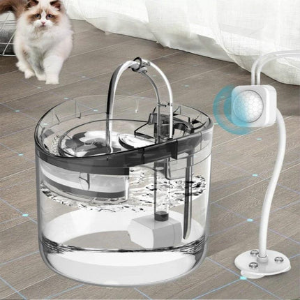 Essential Water Dispenser for Pets' Daily Home Hydration - clear automatic pet water fountain with circulating pump and cat nearby