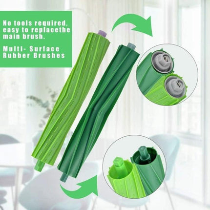 iRobot Compatible Sweeping and Side Brush Replacement Set for Home Cleaning - green multi-surface rubber roller brushes for Roomba S9 S9+