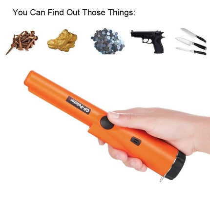 Handheld Metal Detector for Gold and Treasure Pinpointing - orange handheld pinpointer showing coins gold and nails detection