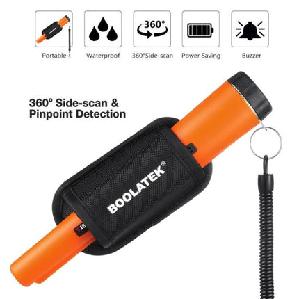 Handheld Metal Detector for Gold and Treasure Pinpointing - compact orange pinpointing detector with carry case, buzzer and 360° side-scan for beach and field searches