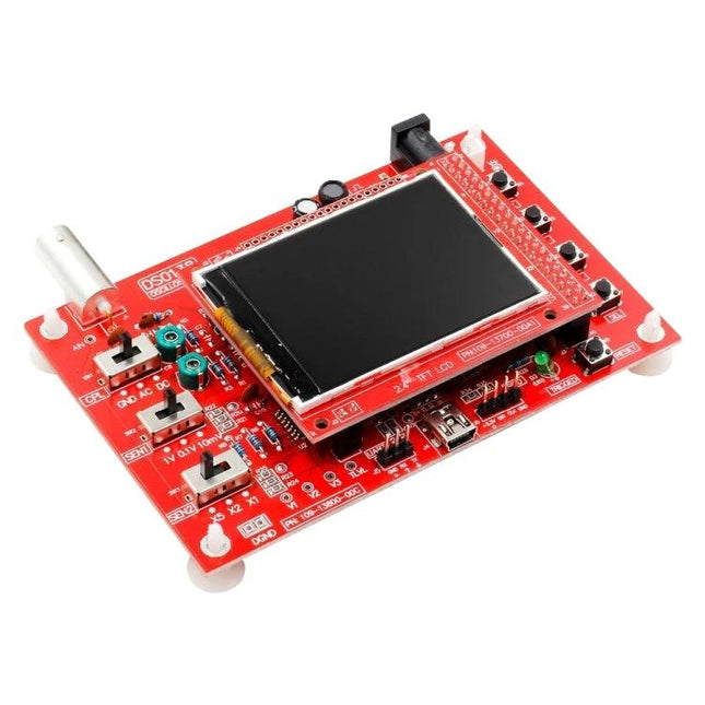 Fully Assembled DSO138 Oscilloscope for Signal Analysis - red PCB with 2.4-inch TFT display and ARM Cortex-M3 for waveform testing
