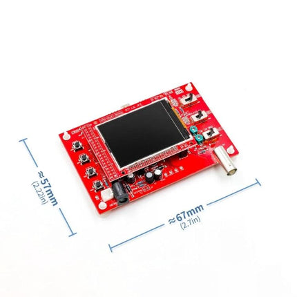 Fully Assembled DSO138 Oscilloscope for Signal Analysis red PCB with 2.4-inch TFT display and BNC input, ideal for students and electronics enthusiasts
