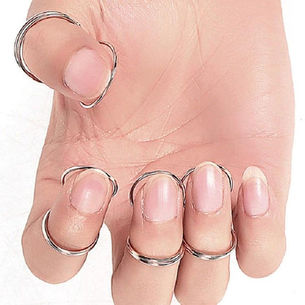 Durable Metal Spring Ring For Everyday Guitar Practice Sessions — metal finger support rings shown on hand to reduce discomfort while strumming
