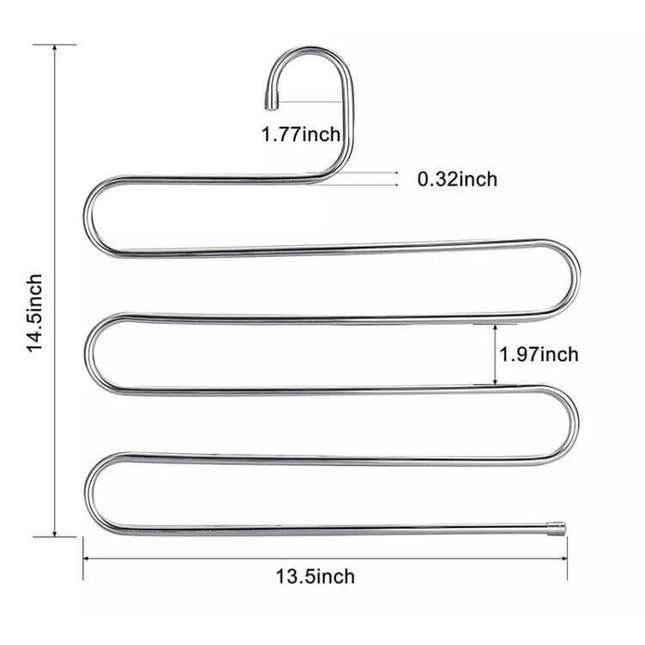 S Shape Multi Functional Clothes Hangers For Pants Storage stainless steel S-shaped hanger with dimensions 14.5×13.5in, 0.32in rod thickness for space-saving pants organization