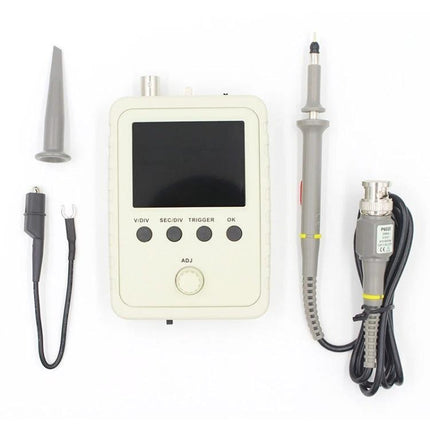 Compact Oscilloscope for Electronic Signal Measurement and Testing handheld unit with probe and accessories for hobbyists and technicians