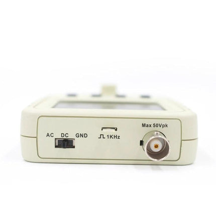 Compact Oscilloscope for Electronic Signal Measurement and Testing front panel showing AC/DC/GND switch and BNC input for waveform testing
