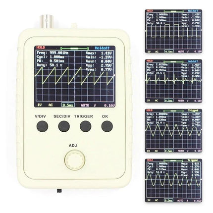 Compact Oscilloscope for Electronic Signal Measurement and Testing handheld device showing waveform displays and controls for hobbyist circuit debugging