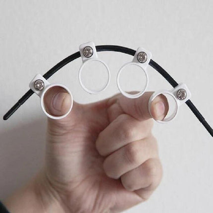 Handy Finger Expander for Everyday Music Practice Sessions - lightweight ABS finger stretcher shown on hand warming up before practice