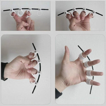 Handy Finger Expander for Everyday Music Practice Sessions - white ABS finger stretching tool shown on musician's hand for warm-up