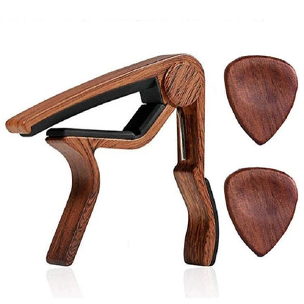 Essential Wooden Guitar Capo and Picks for Daily Practice - wooden capo and two wooden picks for easy one-hand pitch changes