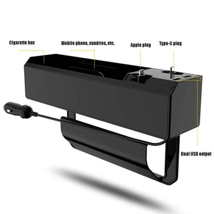 Car Seat Storage Box With USB Charger For Car Seat Gap black ABS organizer with dual USB outputs holding phone keys coins and cables