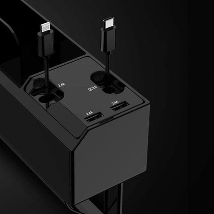 Car Seat Storage Box With USB Charger For Car Seat Gap showing built-in USB ports and cable slots for charging and storing small gadgets