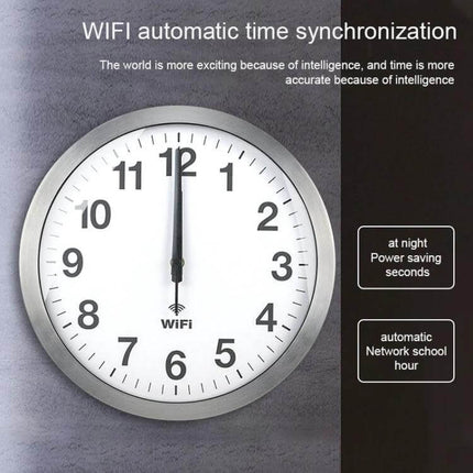 Smart WiFi Wall Clock With Time Synchronization, Living Room - metal shell WiFi wall clock with PVC mirror face and aluminum pointer