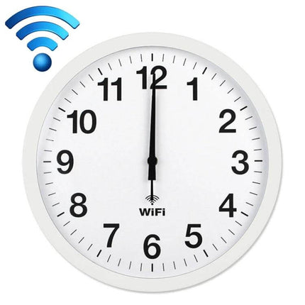 Smart WiFi Wall Clock With Time Synchronization, Living Room - white metal shell wall clock with WiFi icon and synchronized hands