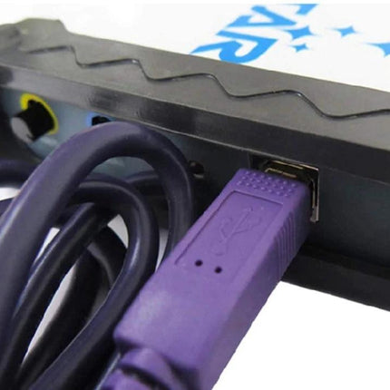 Multifunctional USB Oscilloscope for PC Signal Analysis connected via purple USB cable to device for diagnostics and signal recording