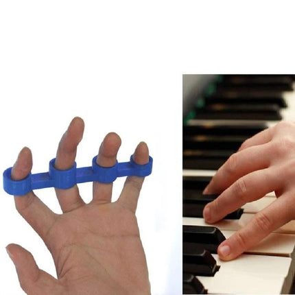 Finger Sleeves for Everyday Music Practice with Guitar and Piano showing blue finger support for piano and guitar practice