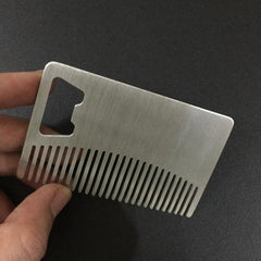 Peigne à barbe en métal avec décapsuleur Outil multifonction de la taille d'une carte de crédit