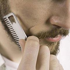 Peine de metal para barba y cabello con abridor de botellas Herramienta multiusos del tamaño de una tarjeta de crédito