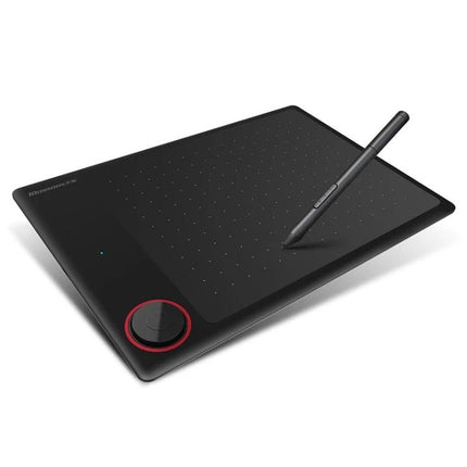 Tianmin Digital Drawing Tablet for Mobile and Computer Use showing compact black tablet with stylus and red control dial