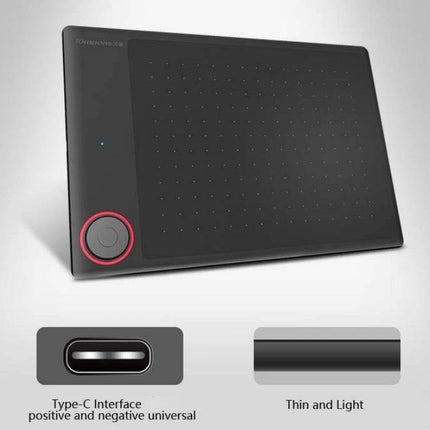Tianmin Digital Drawing Tablet for Mobile and Computer Use - compact black pen tablet with Type-C port, thin lightweight design for laptops and Android devices