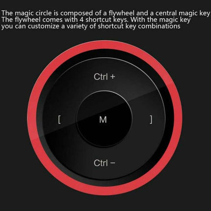 Tianmin G50 Digital Drawing and Writing Tablet for Online Use showing red-ringed flywheel with Ctrl+, M, Ctrl- and shortcut keys