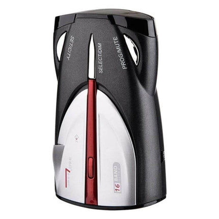 Laser Radar Detector for Cars with 360-Degree Coverage black and silver compact unit with voice alerts and multi-band detection