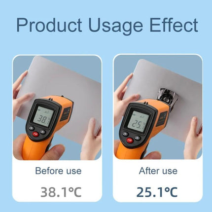 Compact Fan Cooler for Phones in Everyday Use showing temperature drop from 38.1°C before use to 25.1°C after use