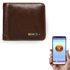 Smart Leather Anti-Theft Business Wallet for Men with Tracking and Selfie Features