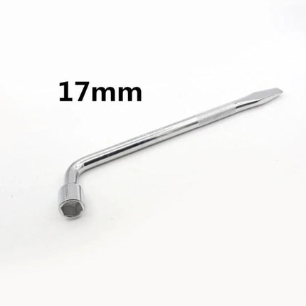Versatile Wrench for Car Tire Changes and Maintenance – chrome 17mm dual-end L-shaped lug wrench for roadside tire changes and basic vehicle maintenance
