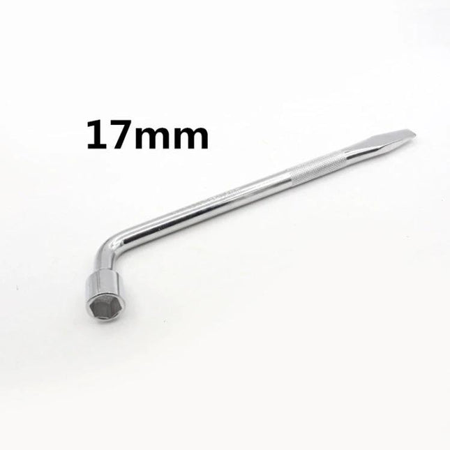 Versatile Wrench for Car Tire Changes and Maintenance – chrome 17mm dual-end L-shaped lug wrench for roadside tire changes and basic vehicle maintenance