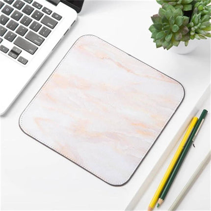 Marbled Mouse Pad with Pattern for Desk Use, 20x20cm - white marble PU leather pad beside laptop and pencils