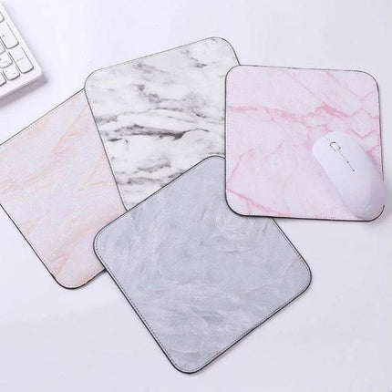 Marbled Mouse Pad with Pattern for Desk Use, 20x20cm - PU leather marble print mouse pad in soft pink, white, gray for smooth cursor control