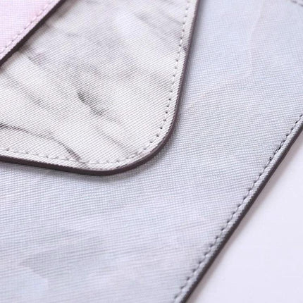 Marbled Mouse Pad with Pattern for Desk Use, 20x20cm - close-up of subtle marble PU leather surface and stitched edge for smooth mouse tracking