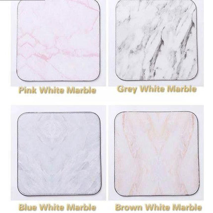 Marbled Mouse Pad with Pattern for Desk Use, 20x20cm - set of four PU leather marble print pads in pink, grey, blue, brown for smooth mouse control