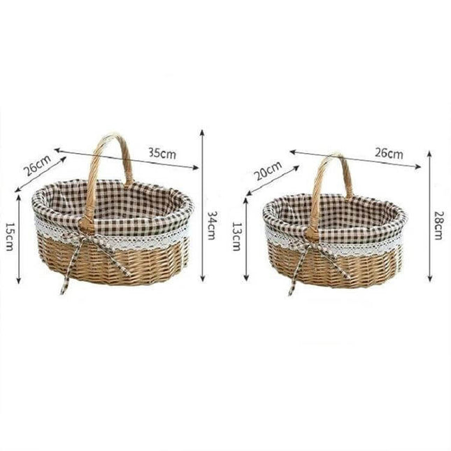 Hand Woven Picnic Basket Sackcloth Rattan Storage Basket Small - hand-woven rattan basket with removable sackcloth lining for picnics and home storage
