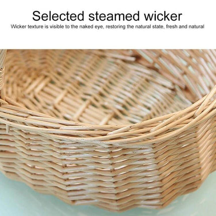 Hand Woven Picnic Basket Sackcloth Rattan Storage Basket Small showing close-up of hand-woven steamed wicker texture and removable sackcloth lining