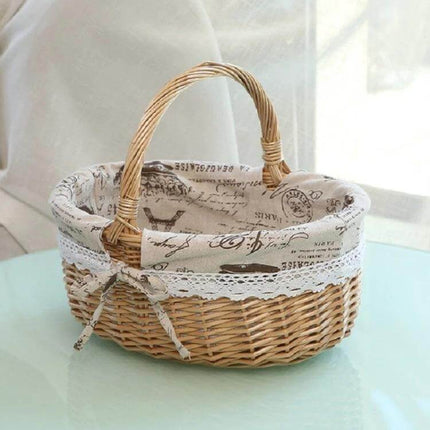 Hand Woven Picnic Basket Sackcloth Rattan Storage Basket Small with washable removable lining and natural wicker handle