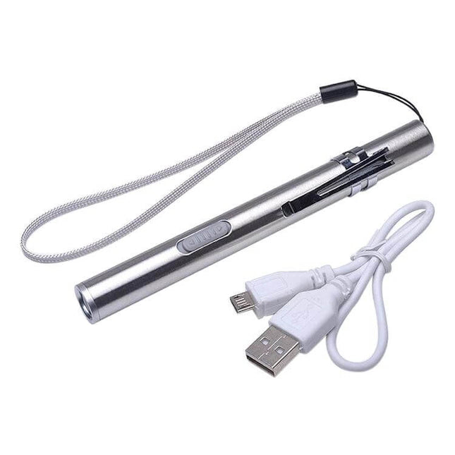 Pen Design USB Rechargeable Flashlight For Everyday Use - compact aluminum pen light, 1200 lumens CREE LED, USB charging cable and wrist strap