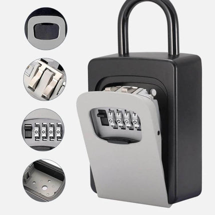 Secure Hanging Grey Key Password Box for Daily Storage - grey aluminum alloy combination lock box for keys and cards, wall-mountable