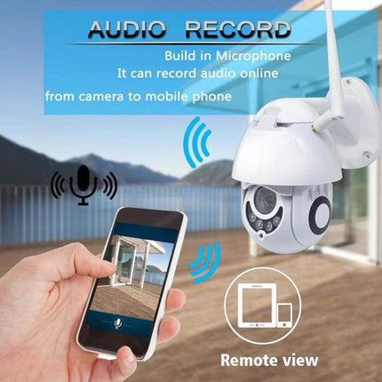 WiFi Smart Dome Camera for Secure Home Monitoring showing dome camera streaming 1080P video and audio to a mobile app for remote view and alerts