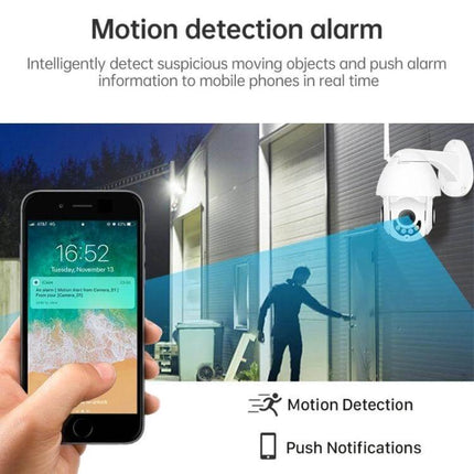 WiFi Smart Dome Camera for Secure Home Monitoring shows motion detection with push notifications to a mobile app